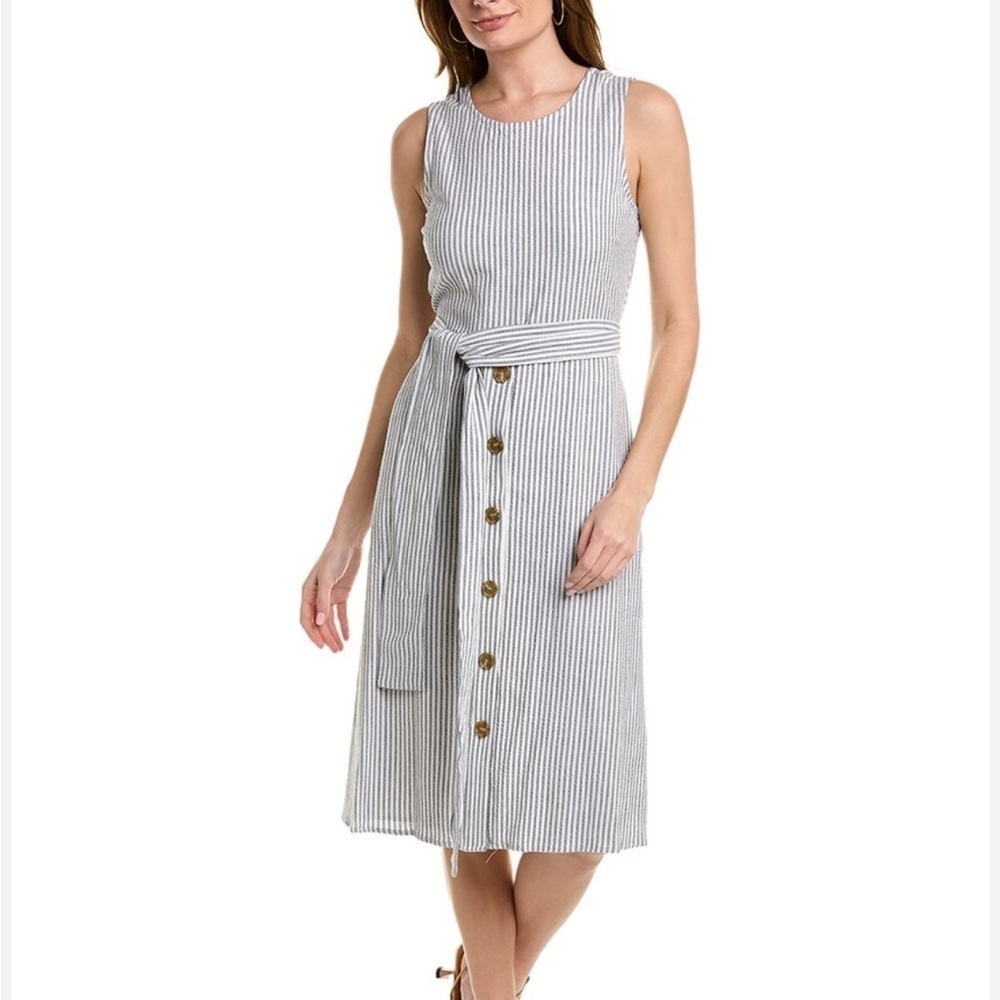 Court and Rowe Sleeveless Stretch Cotton
Seersucker Midi Dress Gray White Sz 6